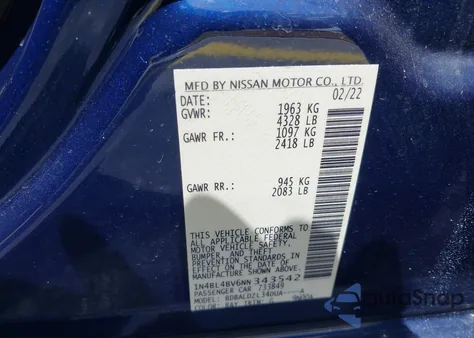 2022 Nissan Altima 2.5 S из США, поврежденный, VIN 1N4BL4BV6NN343542